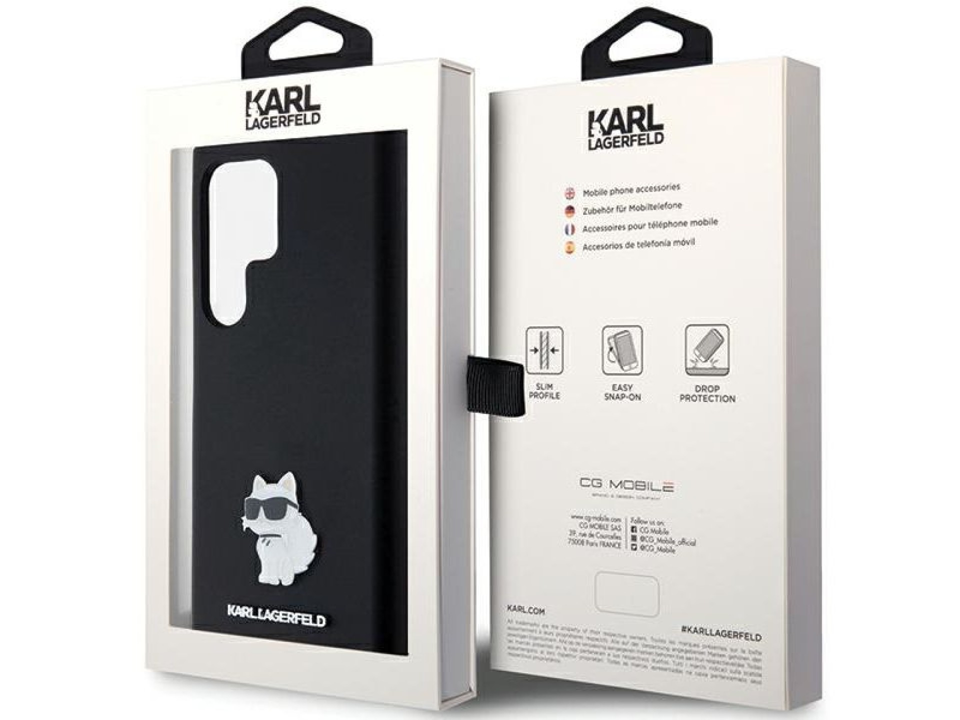Funda de silicona Karl Lagerfeld Choupette con pin metálico para Samsung Galaxy S23 Ultra - negra