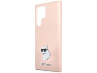 Capa de silicone Karl Lagerfeld Choupette com alfinete de metal para Samsung Galaxy S23 Ultra - rosa