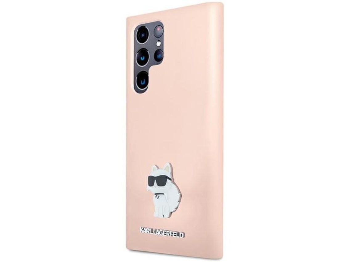 Capa de silicone Karl Lagerfeld Choupette com alfinete de metal para Samsung Galaxy S23 Ultra - rosa