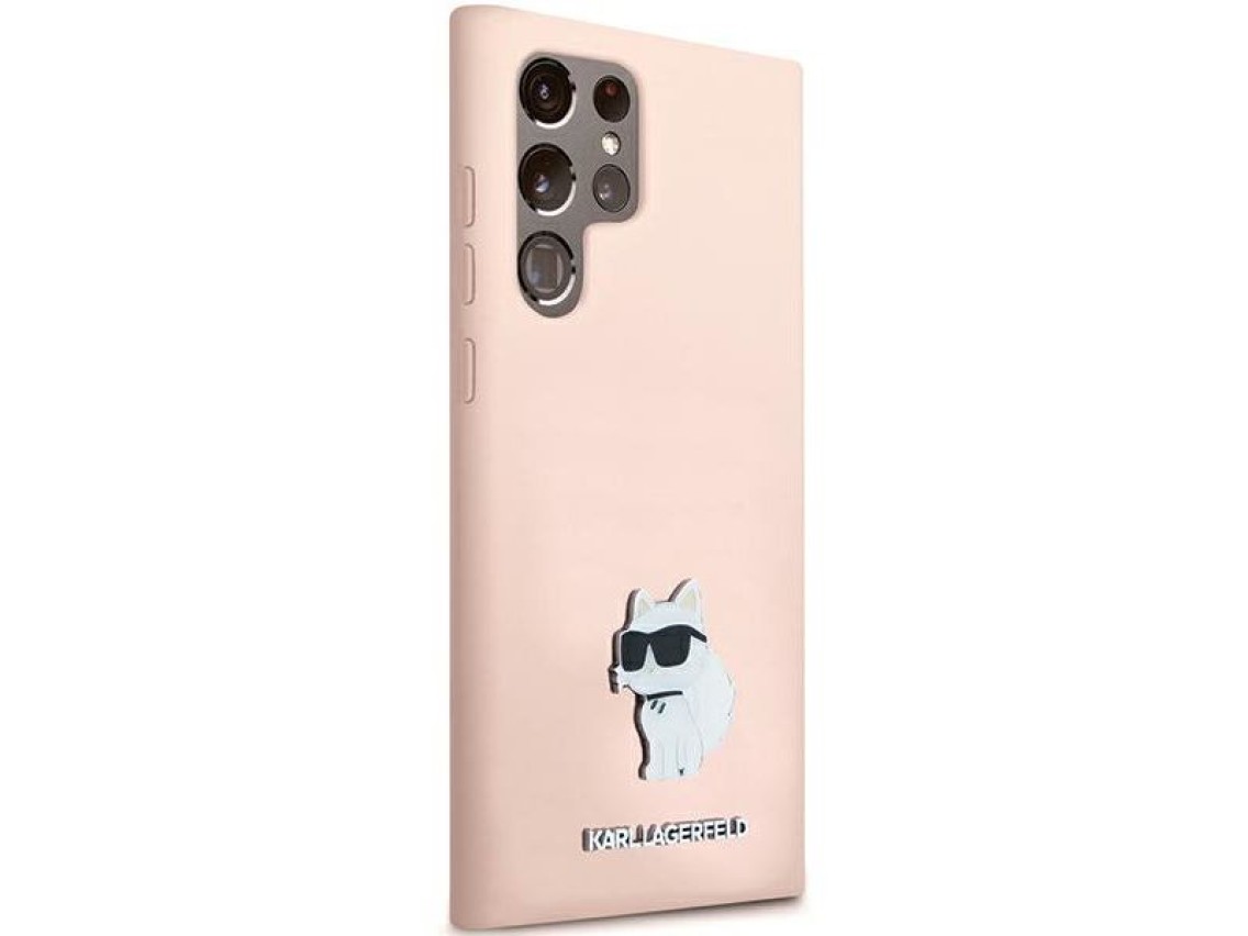 Capa de silicone Karl Lagerfeld Choupette com alfinete de metal para Samsung Galaxy S23 Ultra - rosa