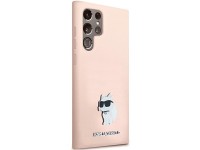 Capa de silicone Karl Lagerfeld Choupette com alfinete de metal para Samsung Galaxy S23 Ultra - rosa