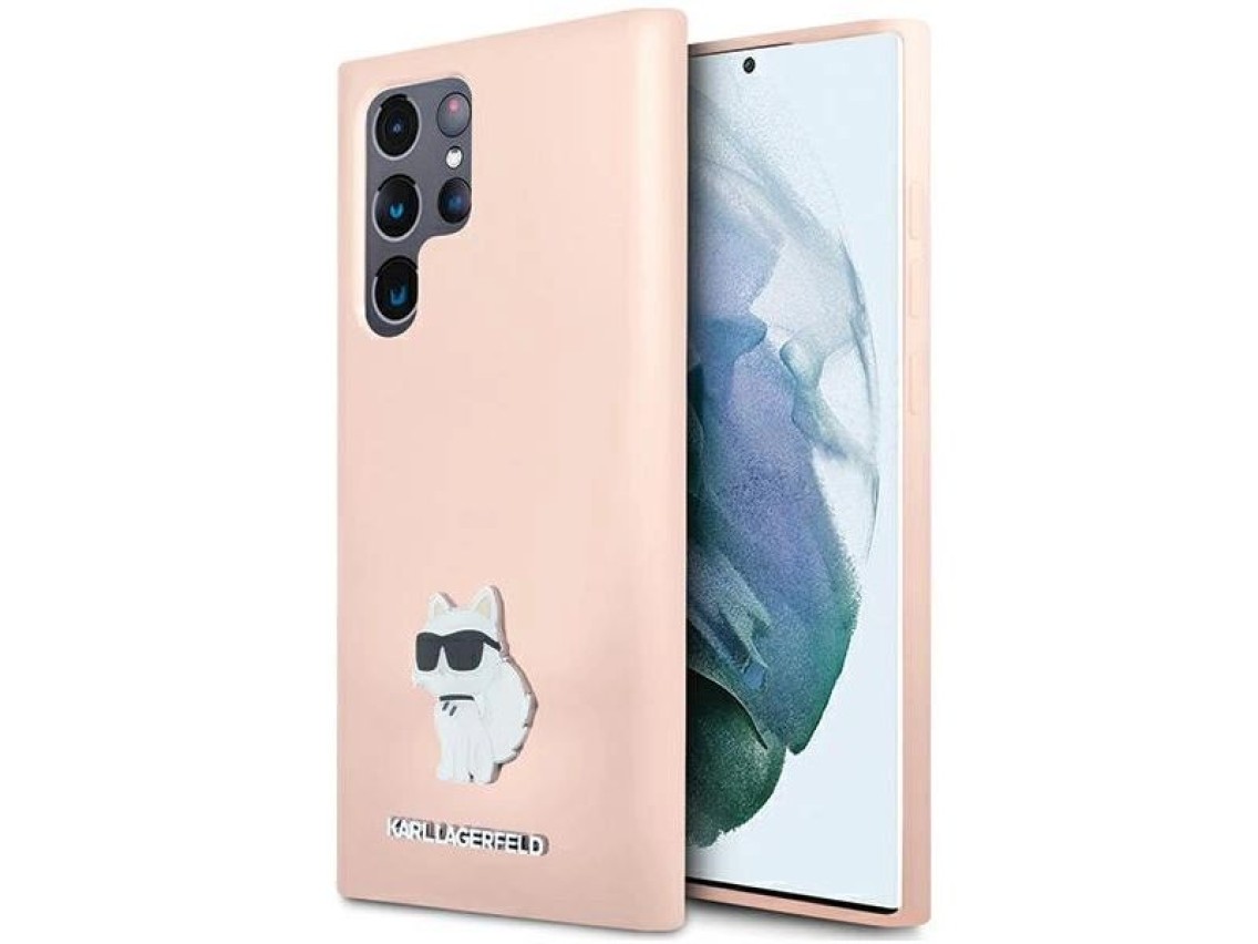 Capa de silicone Karl Lagerfeld Choupette com alfinete de metal para Samsung Galaxy S23 Ultra - rosa