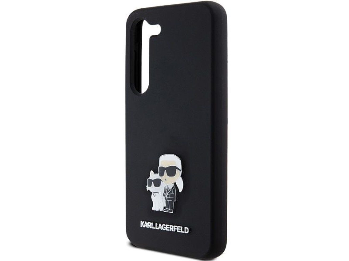 Capa de silicone Karl Lagerfeld Karl&Choupette com pino de metal para Samsung Galaxy S23 - preta