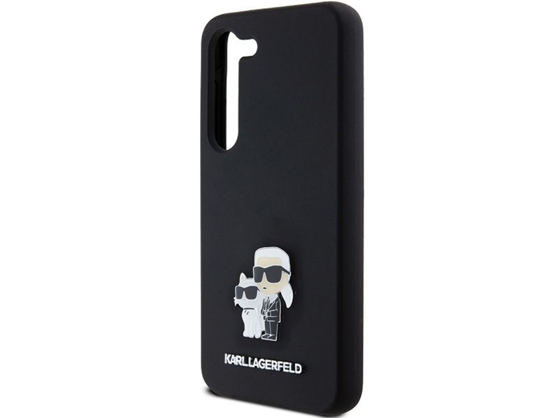 Capa de silicone Karl Lagerfeld Karl&Choupette com pino de metal para Samsung Galaxy S23 - preta