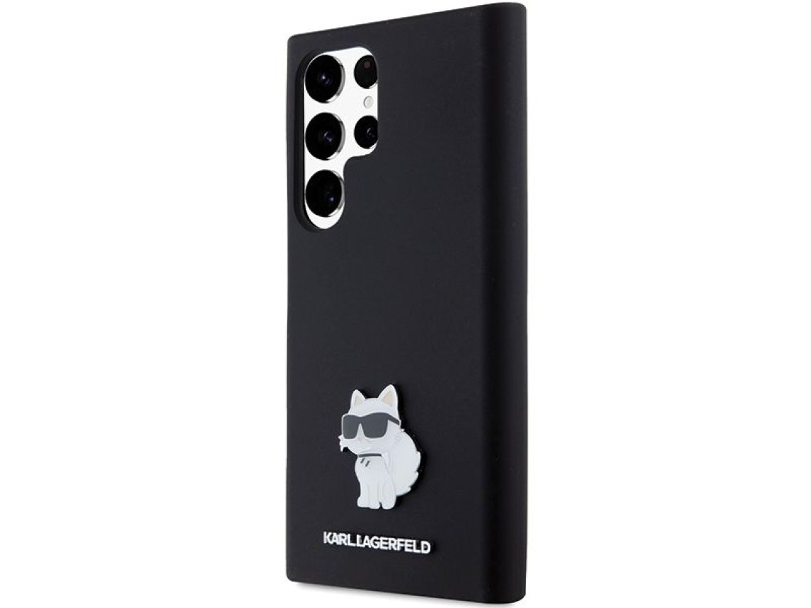 Funda de silicona Karl Lagerfeld Choupette con pin metálico para Samsung Galaxy S23 Ultra - negra