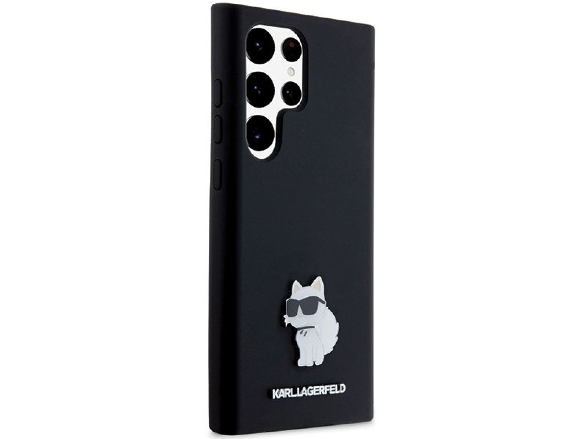 Funda de silicona Karl Lagerfeld Choupette con pin metálico para Samsung Galaxy S23 Ultra - negra