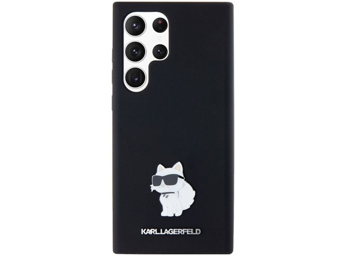 Funda de silicona Karl Lagerfeld Choupette con pin metálico para Samsung Galaxy S23 Ultra - negra