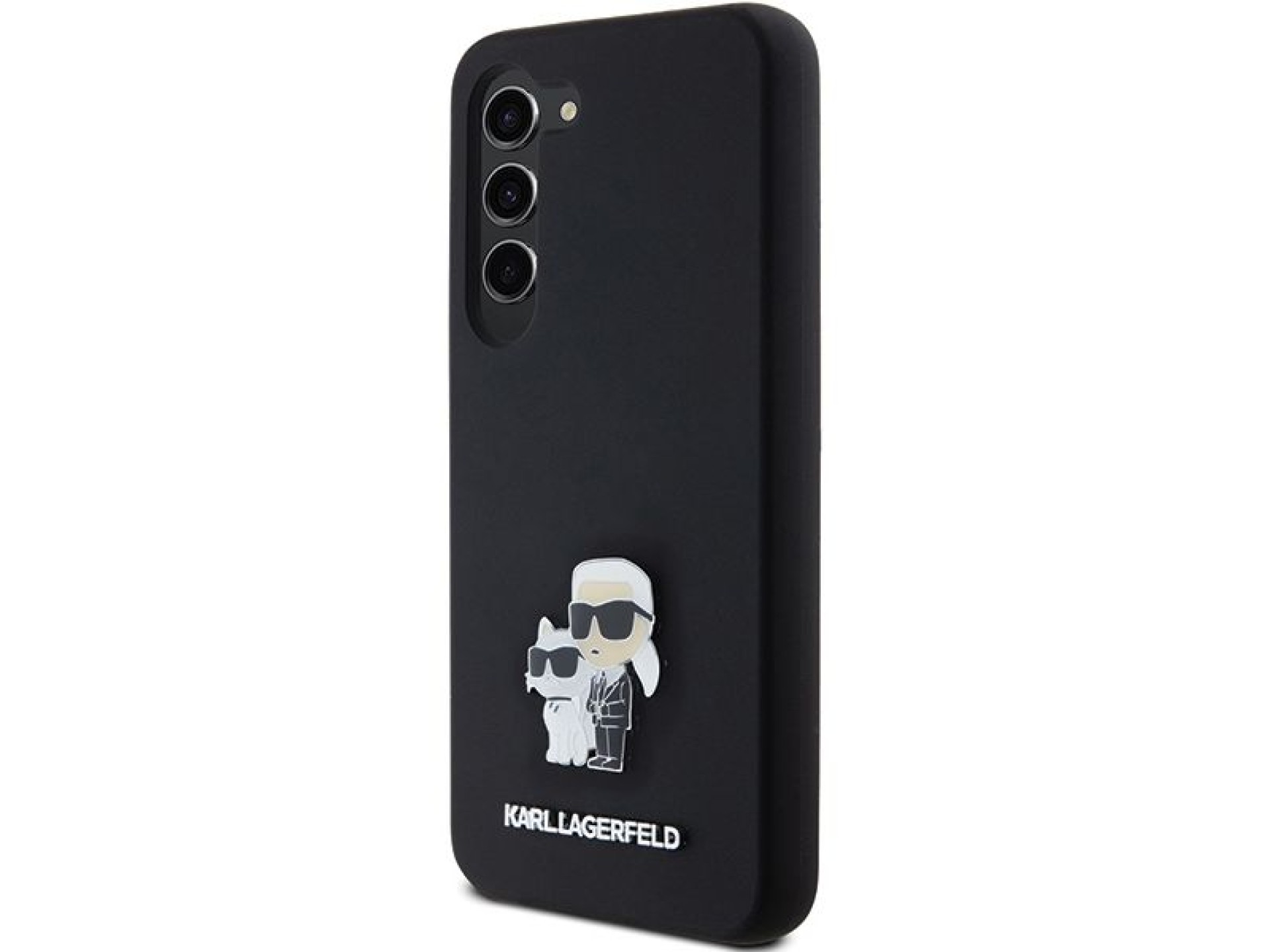 Capa de silicone Karl Lagerfeld Karl&Choupette com pino de metal para Samsung Galaxy S23 - preta