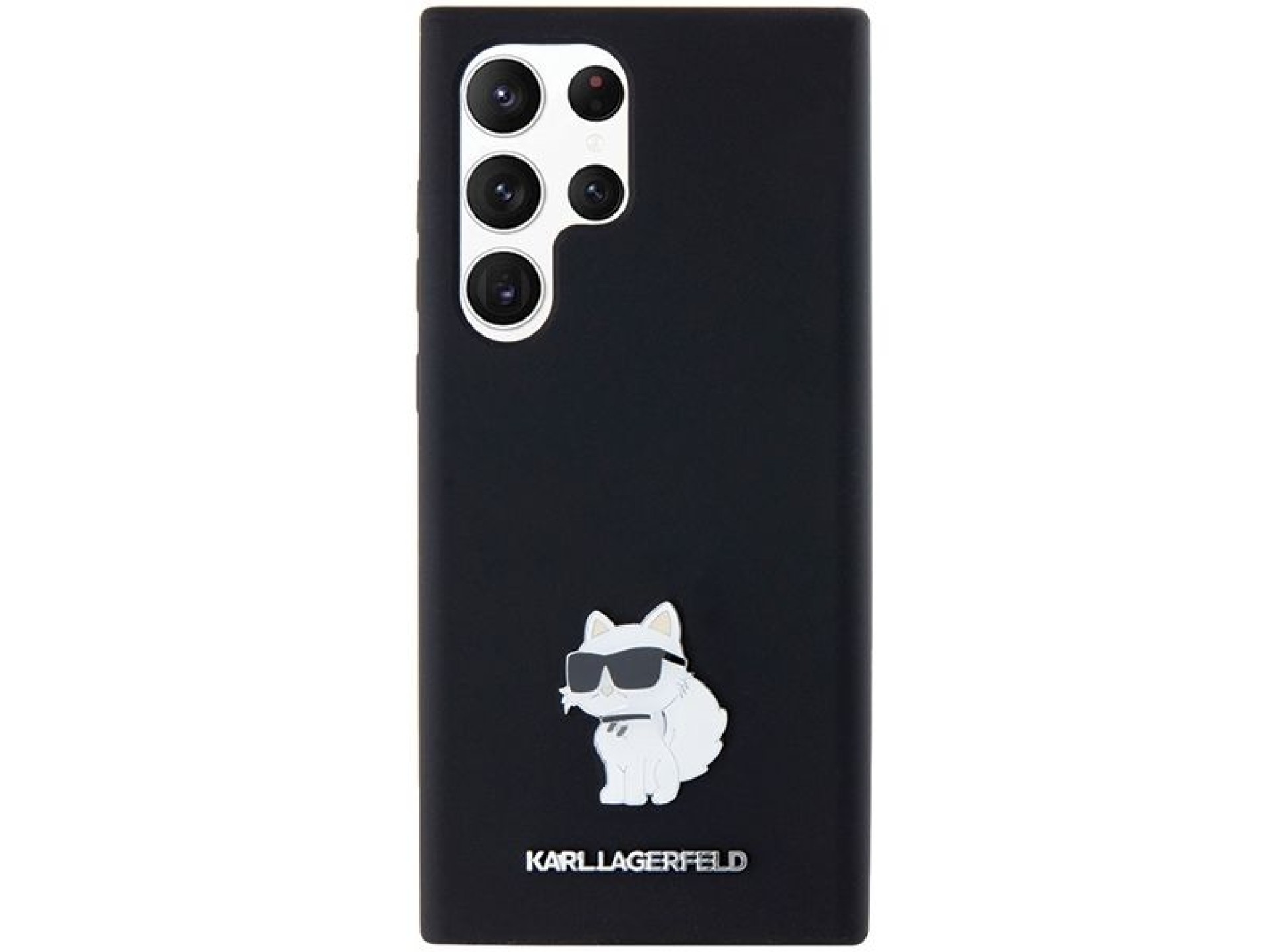 Funda de silicona Karl Lagerfeld Choupette con pin metálico para Samsung Galaxy S23 Ultra - negra