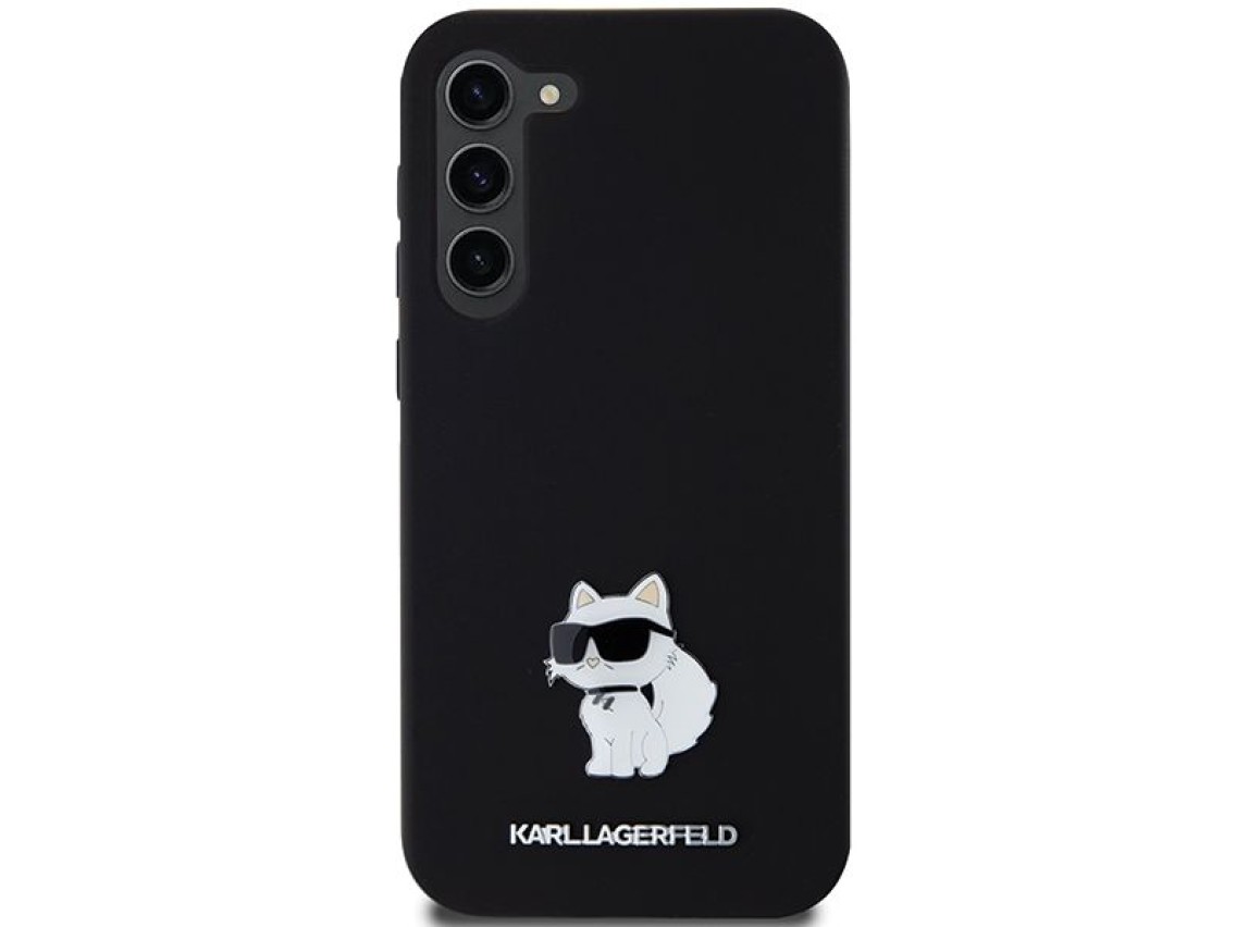 Funda de silicona Karl Lagerfeld Choupette con pin metálico para Samsung Galaxy S23+ - negra