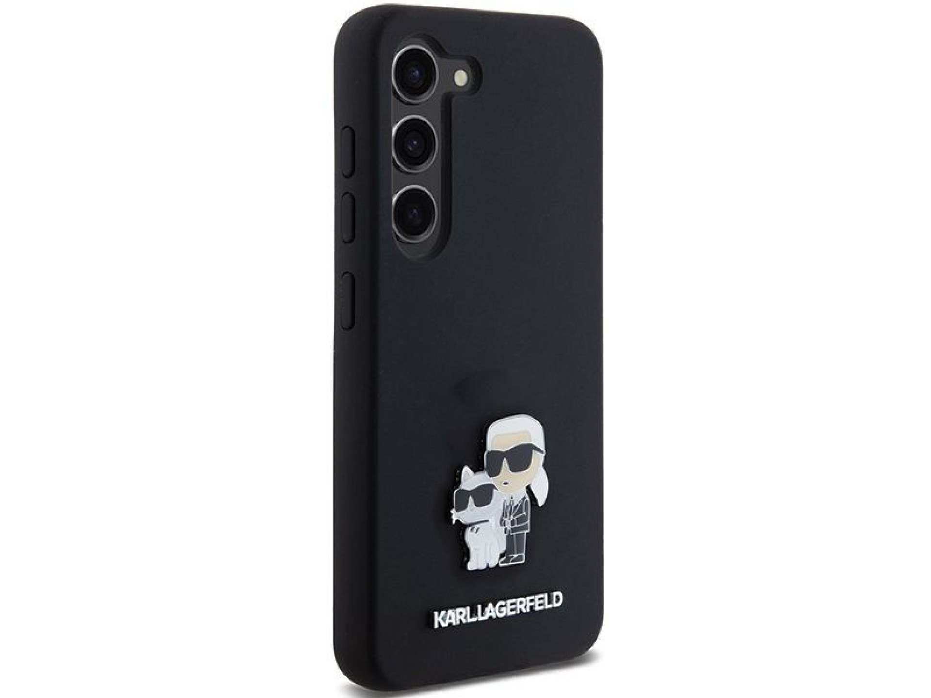 Capa de silicone Karl Lagerfeld Karl&Choupette com pino de metal para Samsung Galaxy S23 - preta
