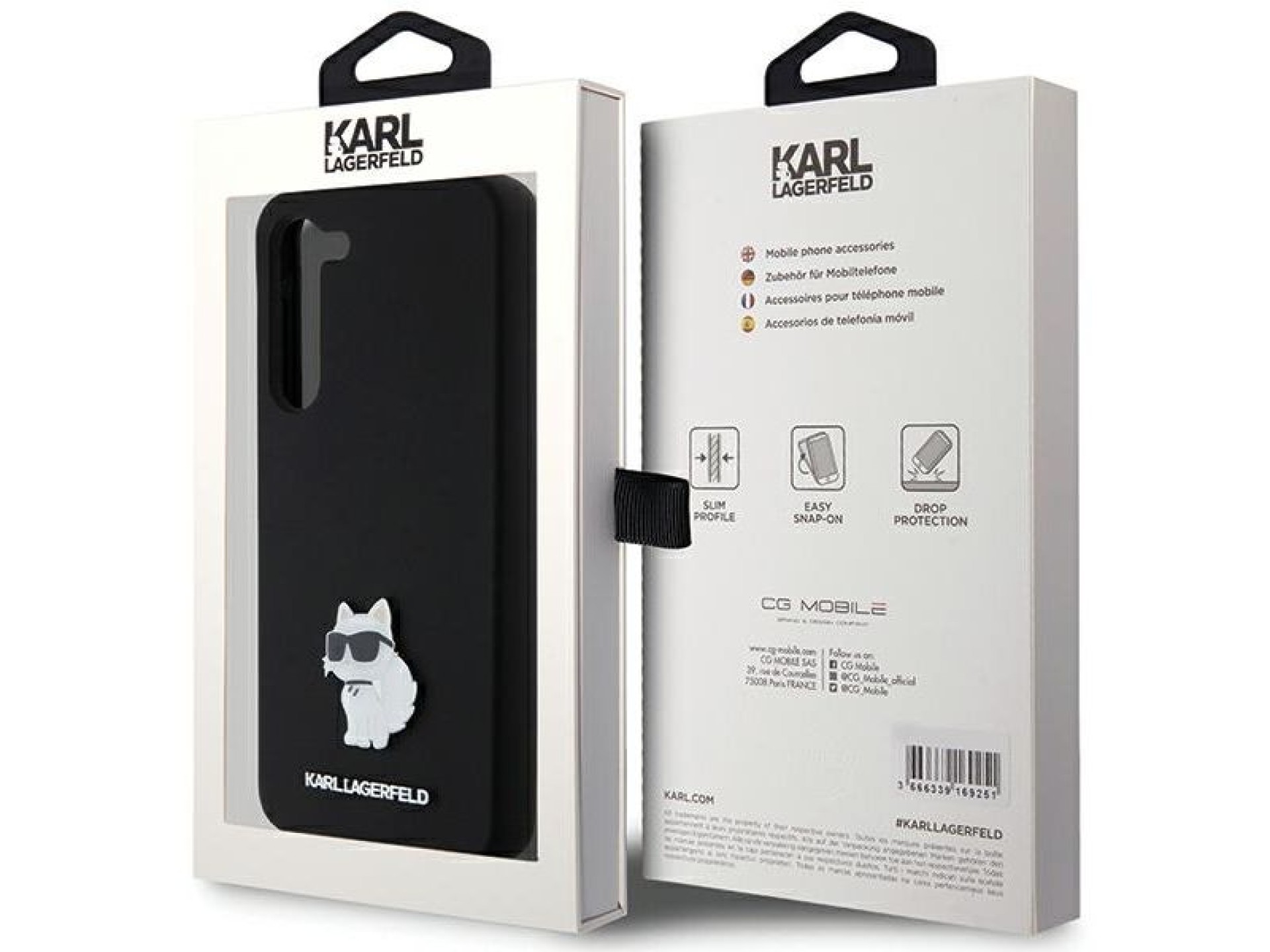 Funda de silicona Karl Lagerfeld Choupette con pin metálico para Samsung Galaxy S23+ - negra