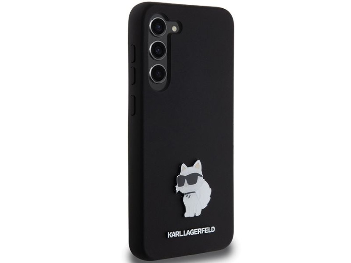 Funda de silicona Karl Lagerfeld Choupette con pin metálico para Samsung Galaxy S23+ - negra