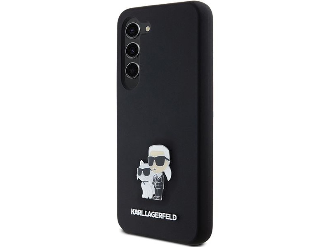 Capa de silicone Karl Lagerfeld Karl&Choupette com pino de metal para Samsung Galaxy S23 - preta