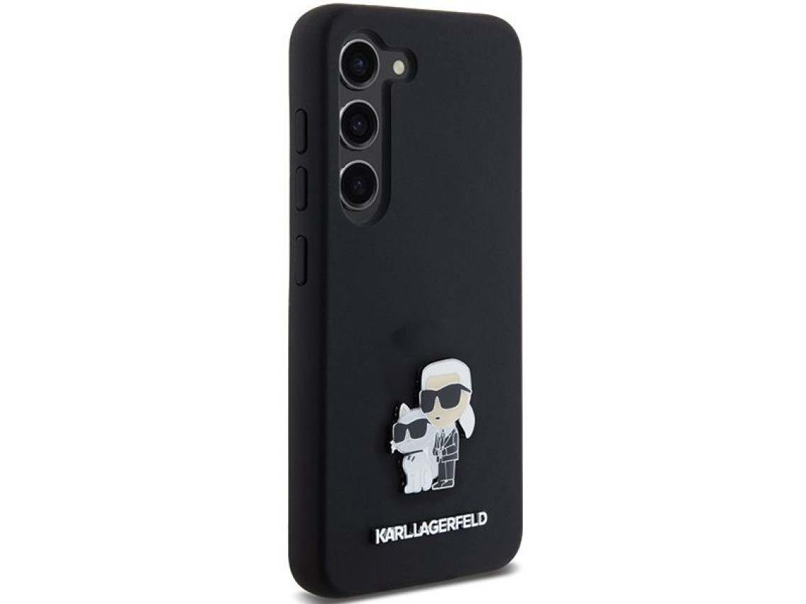 Capa de silicone Karl Lagerfeld Karl&Choupette com pino de metal para Samsung Galaxy S23 - preta