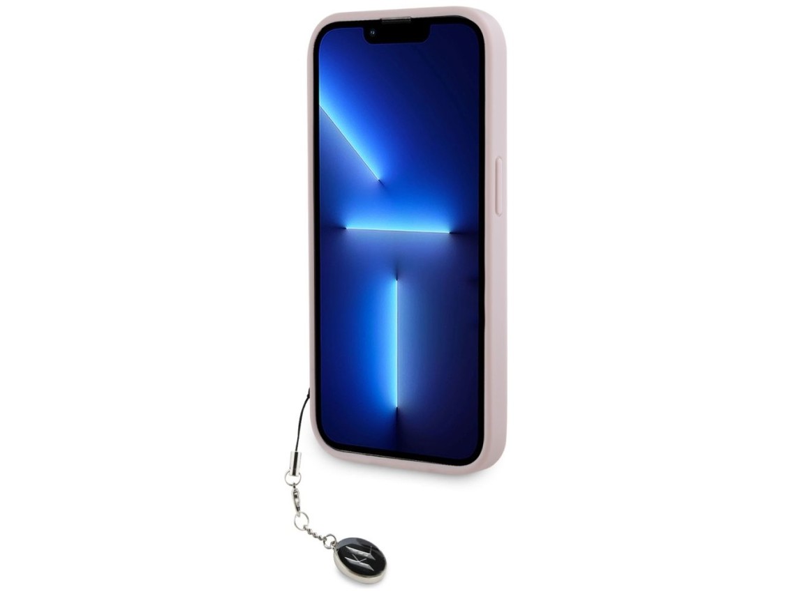 Capa Karl Lagerfeld Saffiano com strass e pingentes para iPhone 15 Pro - rosa