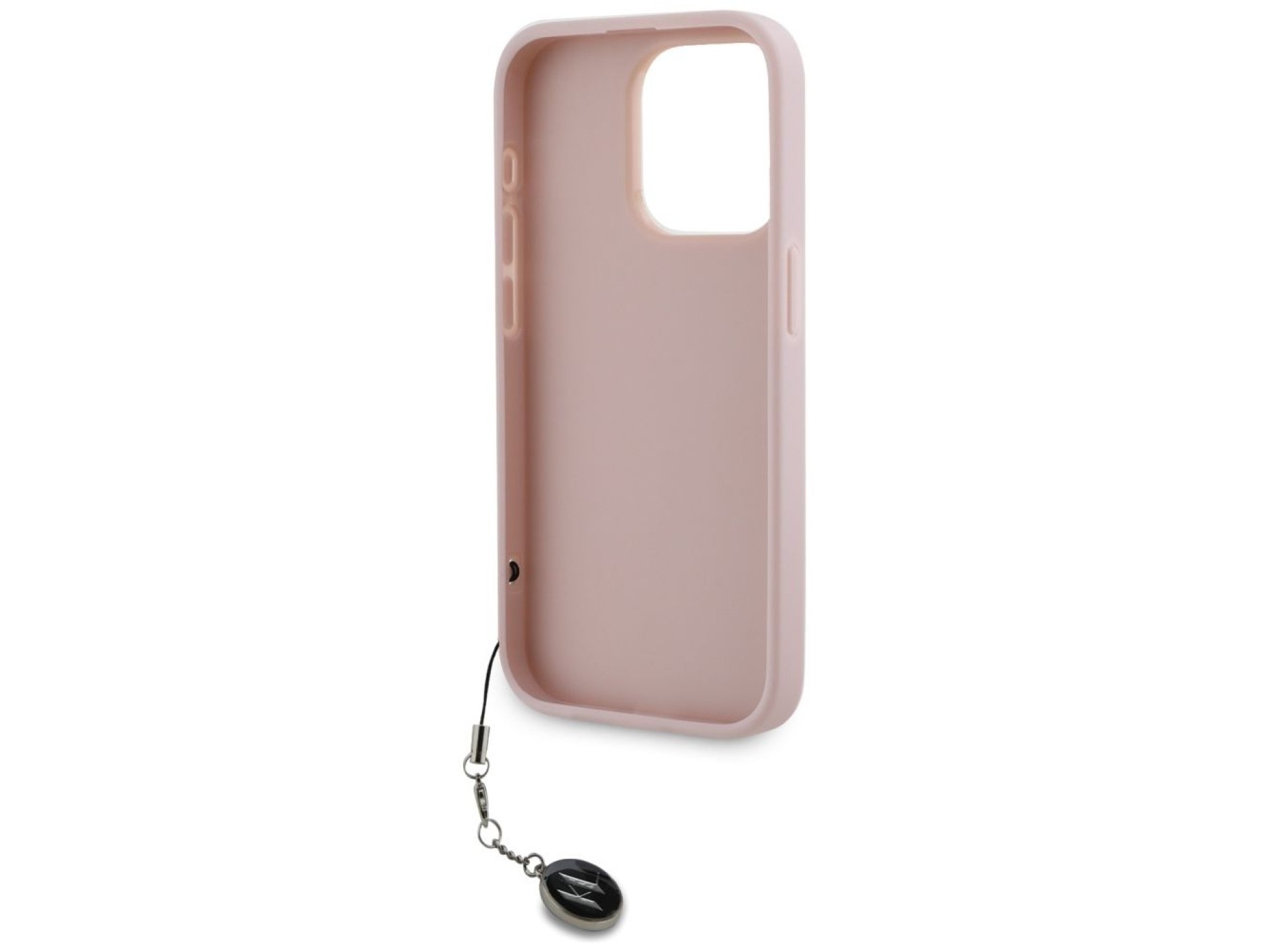 Capa Karl Lagerfeld Saffiano com strass e pingentes para iPhone 15 Pro - rosa