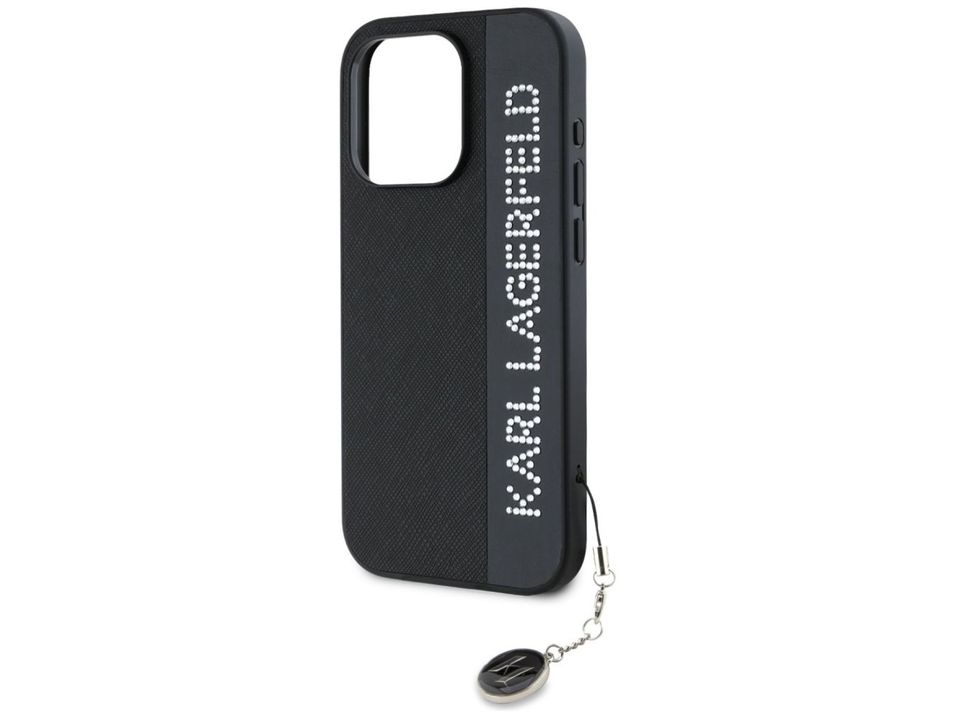 Karl Lagerfeld Saffiano Rhinestones & Charm case for iPhone 15 Pro - black