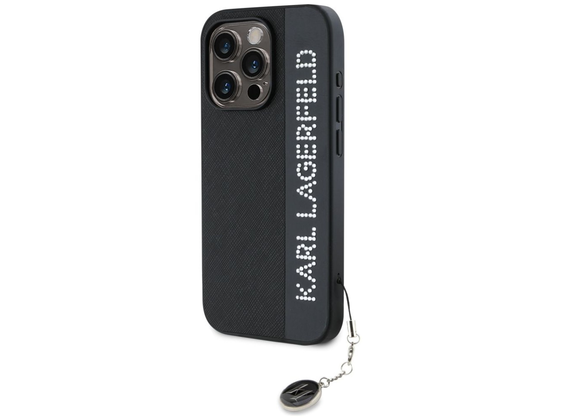 Karl Lagerfeld Saffiano Rhinestones & Charm case for iPhone 15 Pro - black