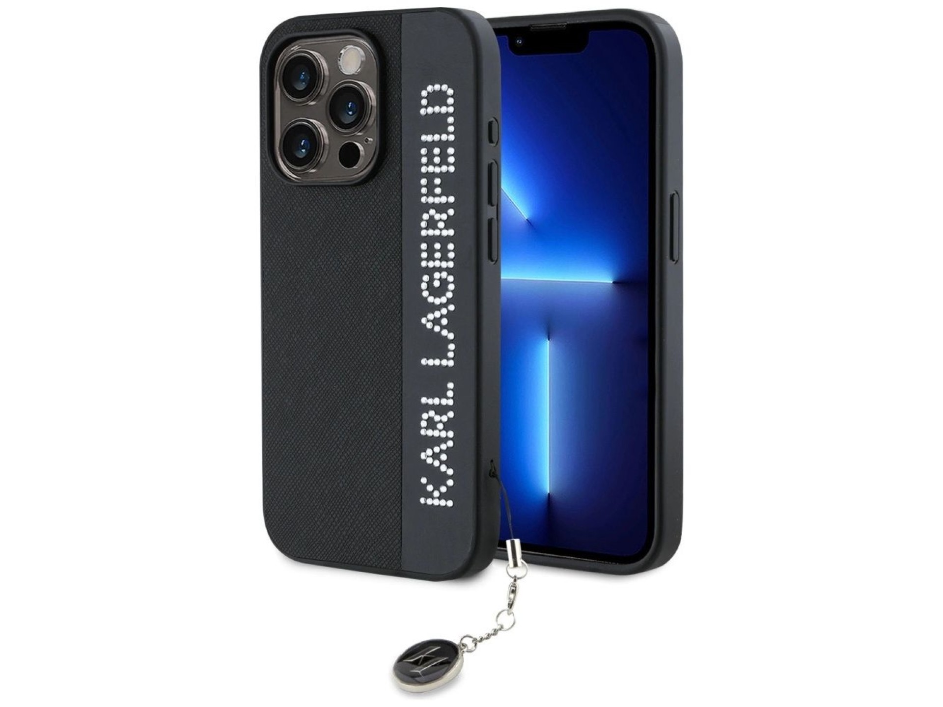 Karl Lagerfeld Saffiano Rhinestones & Charm case for iPhone 15 Pro - black