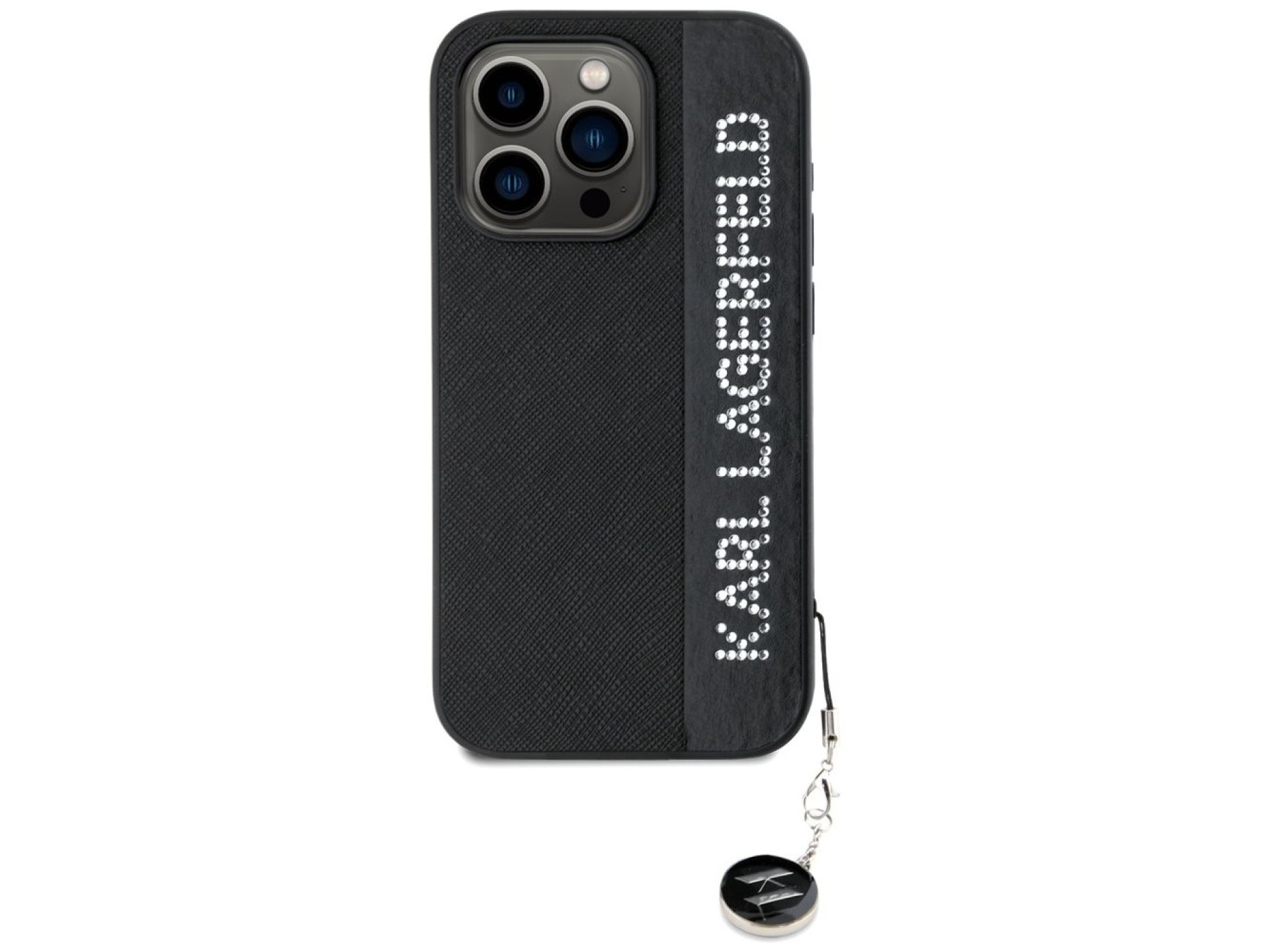 Karl Lagerfeld Saffiano Rhinestones & Charm case for iPhone 15 Pro - black