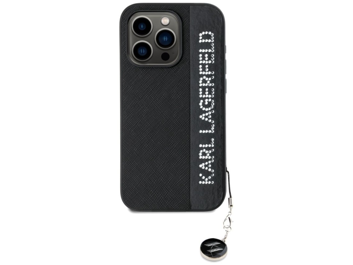 Karl Lagerfeld Saffiano Rhinestones & Charm case for iPhone 15 Pro - black