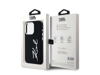 Capa de silicone com logo metálico Karl Lagerfeld para iPhone 15 Pro - preta Capa de silicone com logo metálico Karl Lagerfeld para iPhone 15 Pro - preta