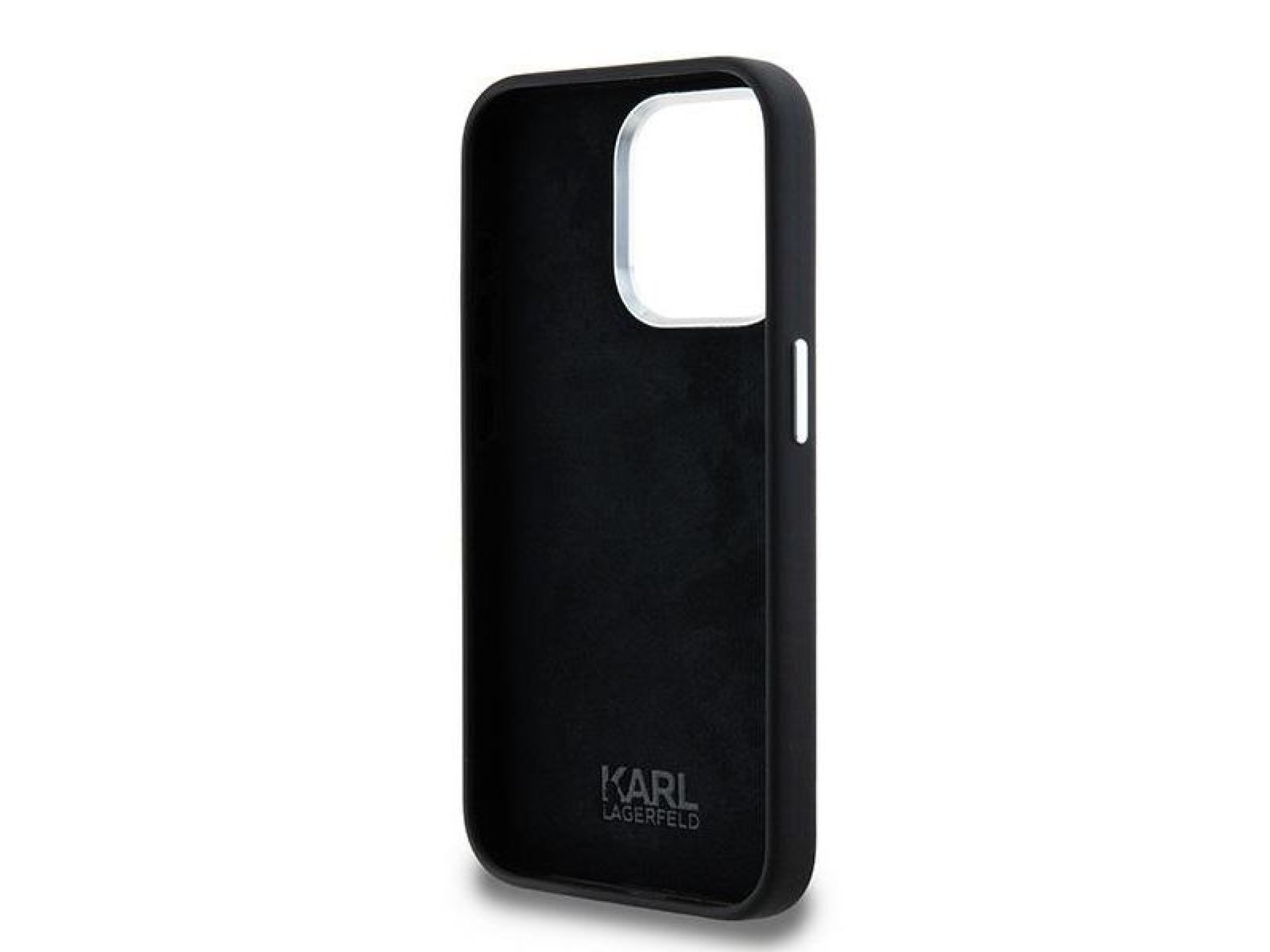Capa de silicone com logo metálico Karl Lagerfeld para iPhone 15 Pro - preta