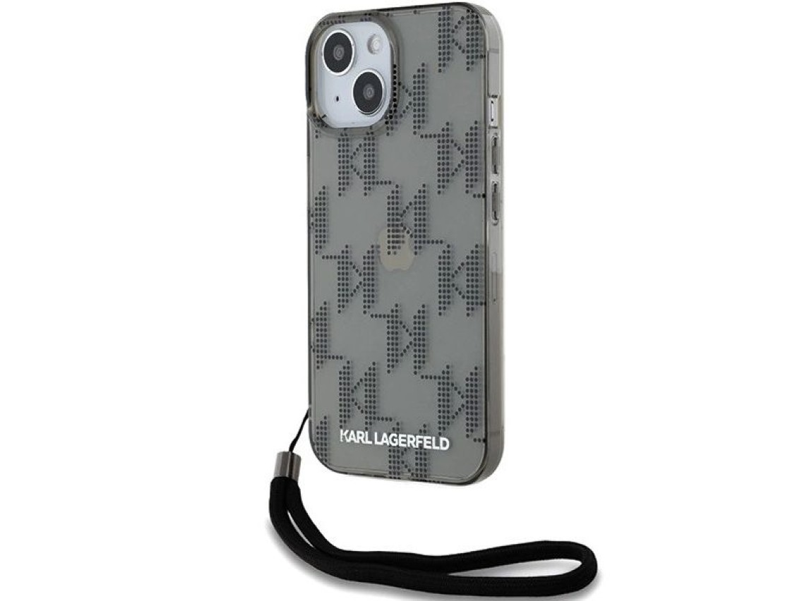 Funda Karl Lagerfeld IML Mono KL Pattern & Cord para iPhone 15 / 14 / 13 - negra