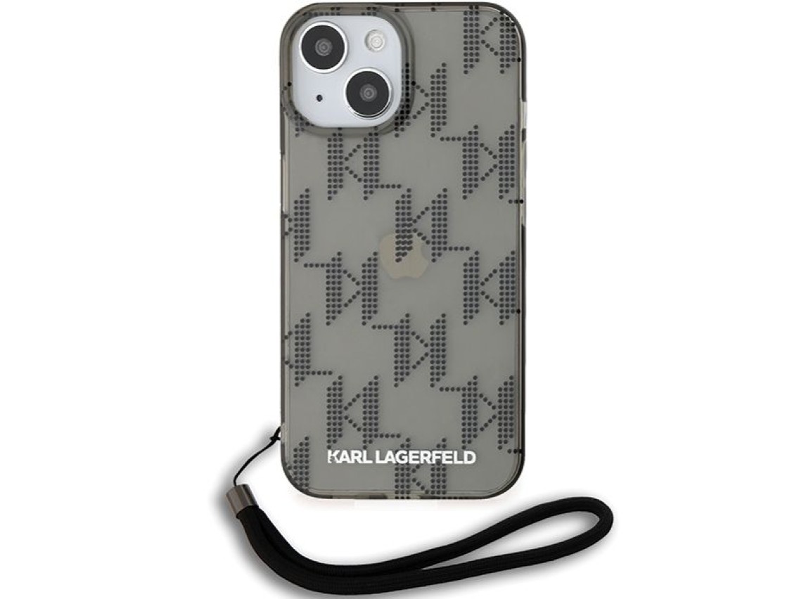 Funda Karl Lagerfeld IML Mono KL Pattern & Cord para iPhone 15 / 14 / 13 - negra