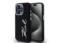 Capa de silicone com logo metálico Karl Lagerfeld para iPhone 15 Pro - preta Capa de silicone com logo metálico Karl Lagerfeld para iPhone 15 Pro - preta