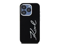 Capa de silicone com logo metálico Karl Lagerfeld para iPhone 15 Pro - preta Capa de silicone com logo metálico Karl Lagerfeld para iPhone 15 Pro - preta