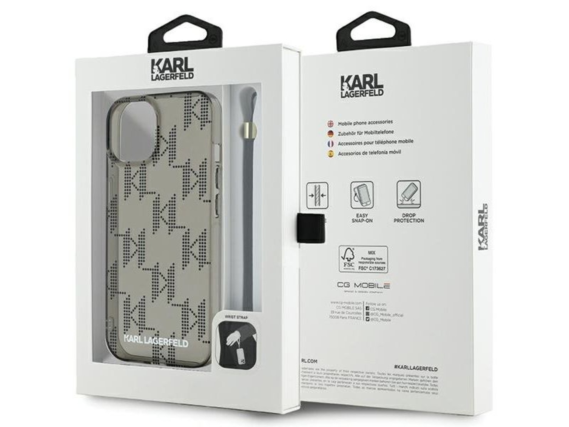 Funda Karl Lagerfeld IML Mono KL Pattern & Cord para iPhone 15 / 14 / 13 - negra