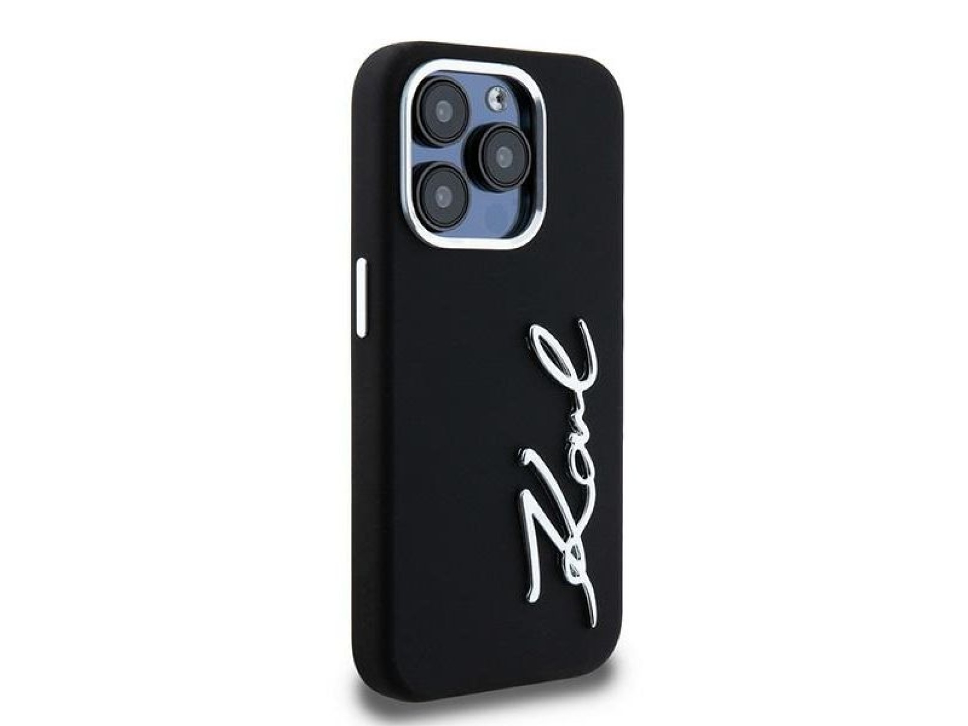 Capa de silicone com logo metálico Karl Lagerfeld para iPhone 15 Pro - preta