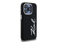 Capa de silicone com logo metálico Karl Lagerfeld para iPhone 15 Pro - preta Capa de silicone com logo metálico Karl Lagerfeld para iPhone 15 Pro - preta