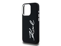 Capa de silicone com logo metálico Karl Lagerfeld para iPhone 15 Pro - preta Capa de silicone com logo metálico Karl Lagerfeld para iPhone 15 Pro - preta