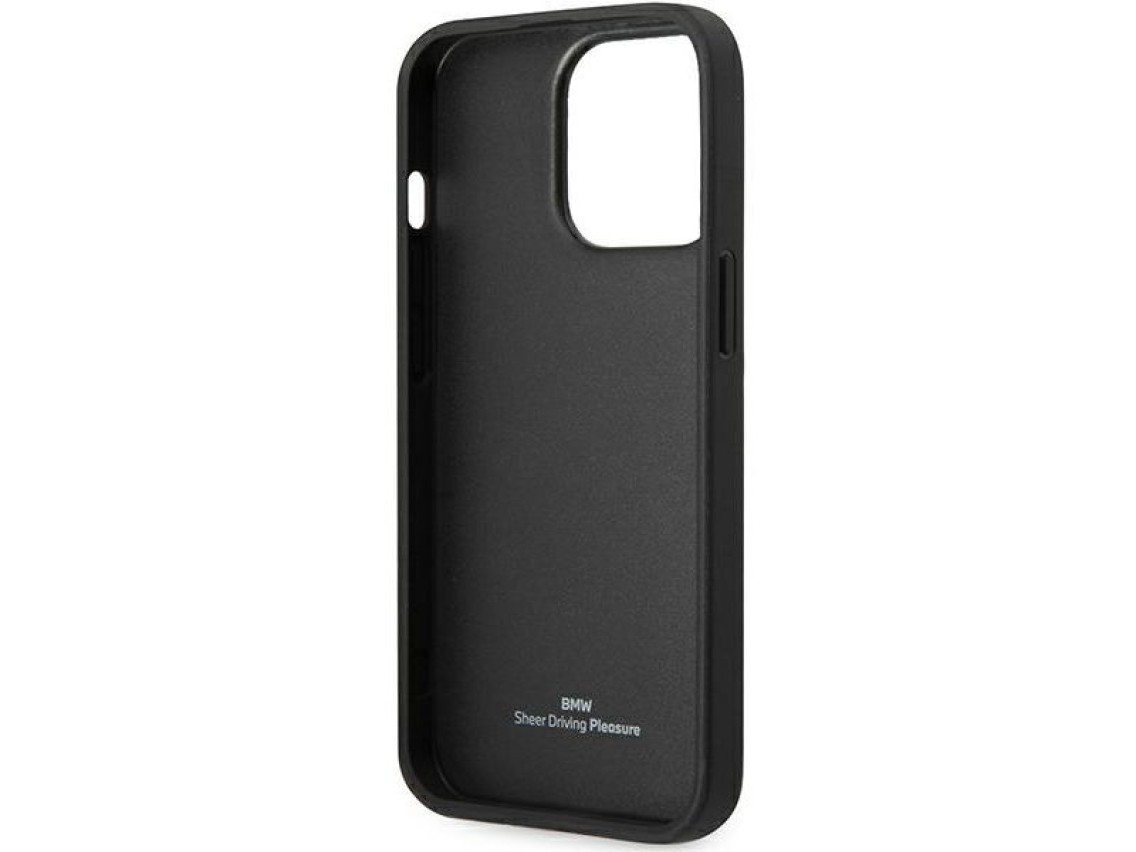 Case BMW BMHCP14X22RBDK iPhone 14 Pro Max 6.7" black/black hardcase Leather Blue Dots