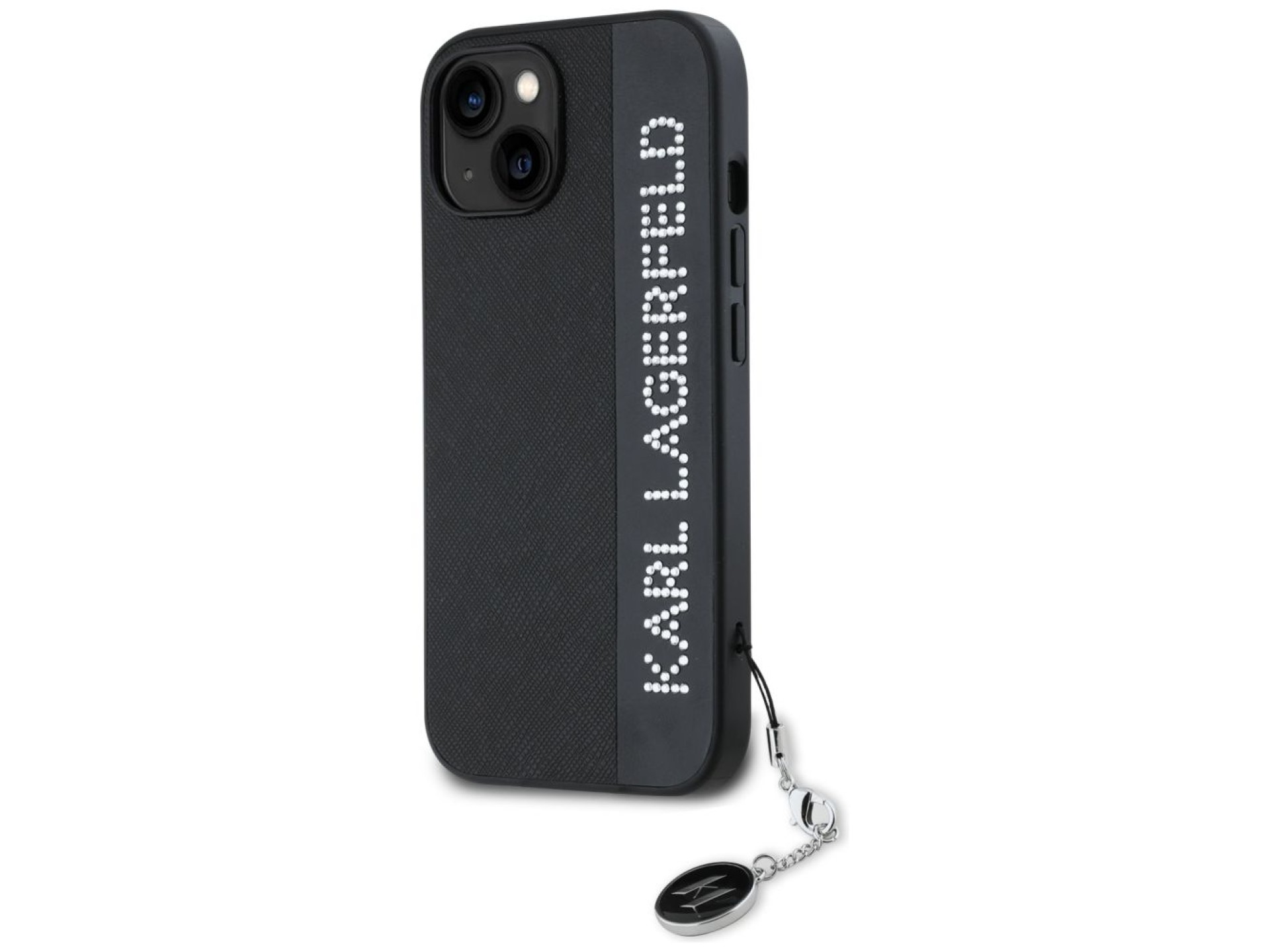 Karl Lagerfeld Saffiano Rhinestones & Charm case for iPhone 15 / 14 / 13 - black
