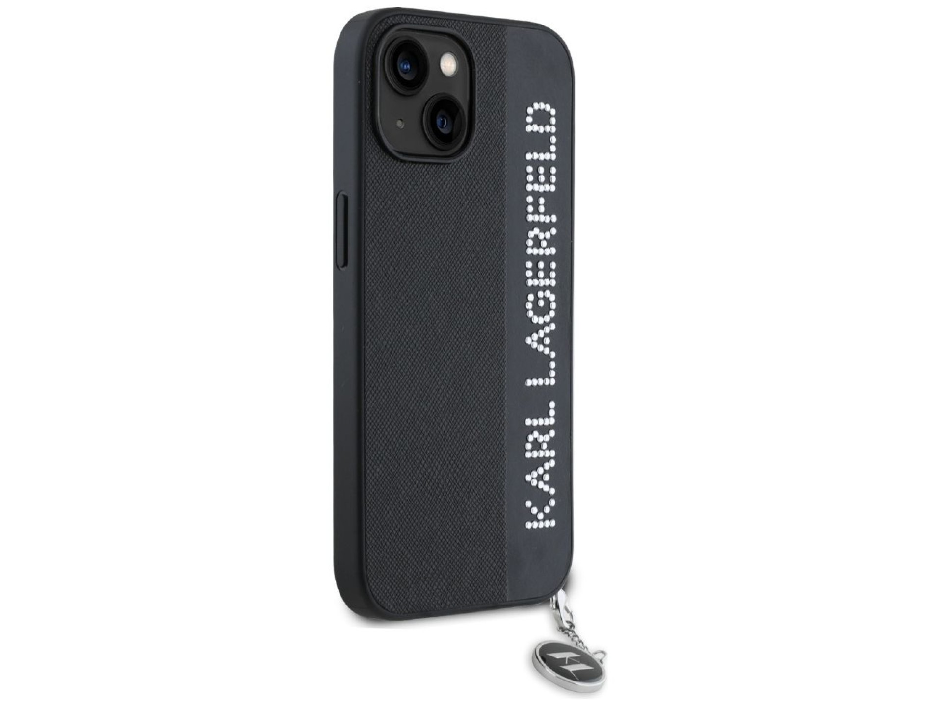Karl Lagerfeld Saffiano Rhinestones & Charm case for iPhone 15 / 14 / 13 - black
