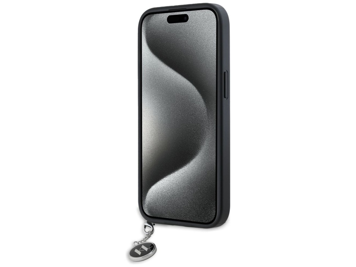 Karl Lagerfeld Saffiano Rhinestones & Charm case for iPhone 15 / 14 / 13 - black