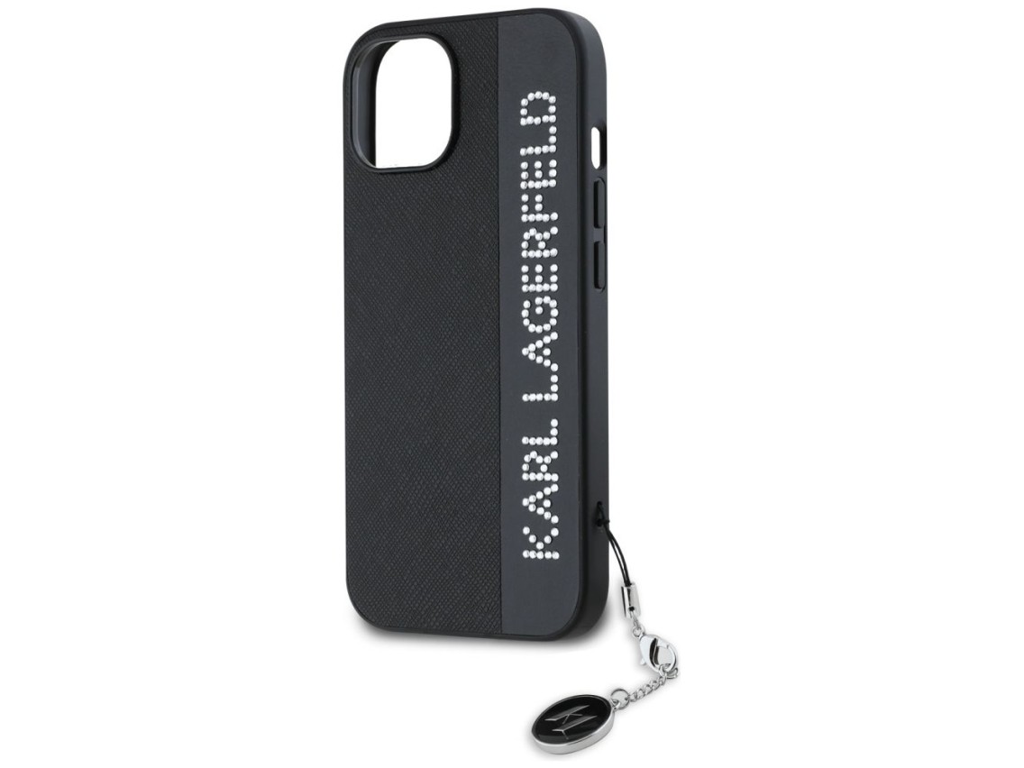 Karl Lagerfeld Saffiano Rhinestones & Charm case for iPhone 15 / 14 / 13 - black