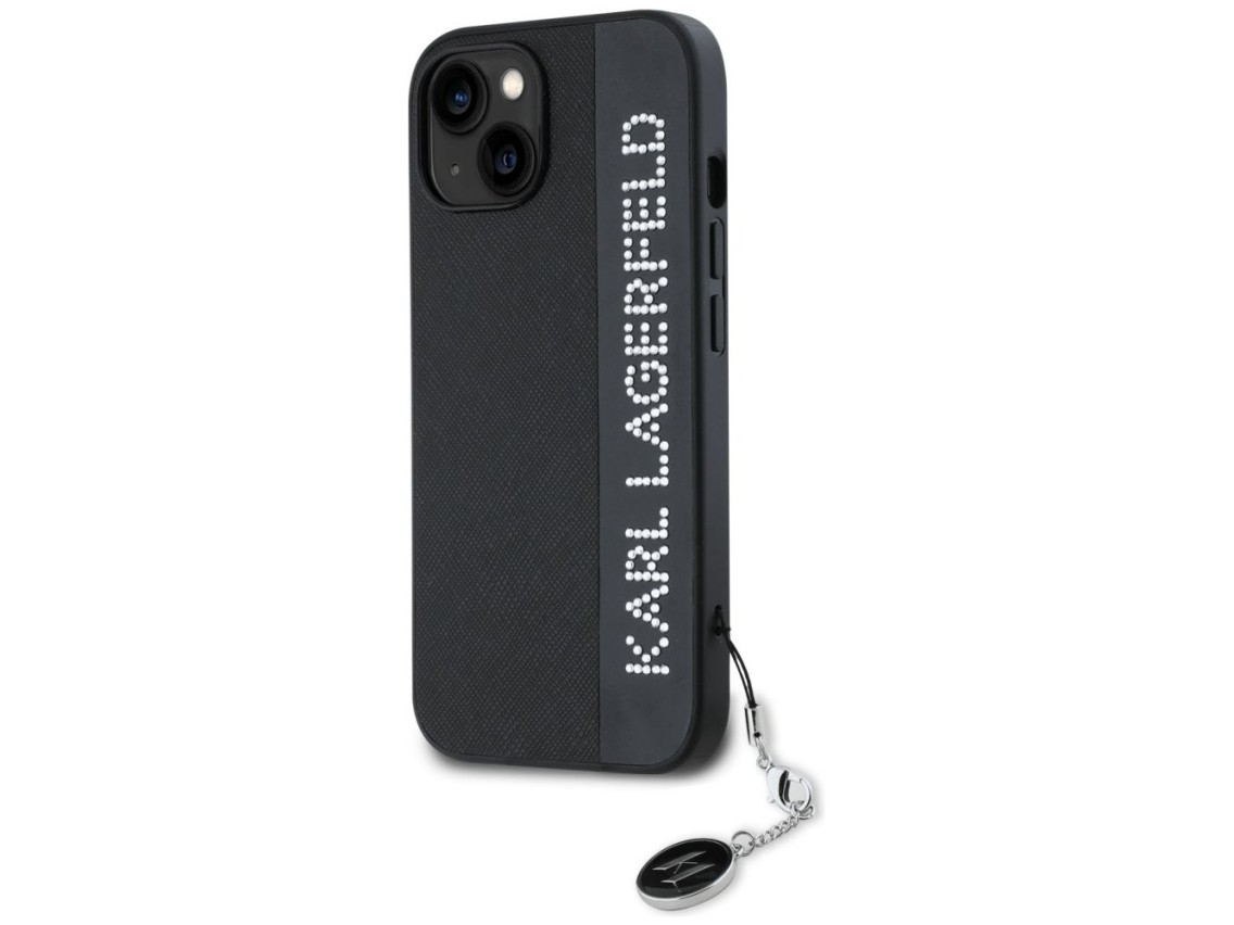 Karl Lagerfeld Saffiano Rhinestones & Charm case for iPhone 15 / 14 / 13 - black