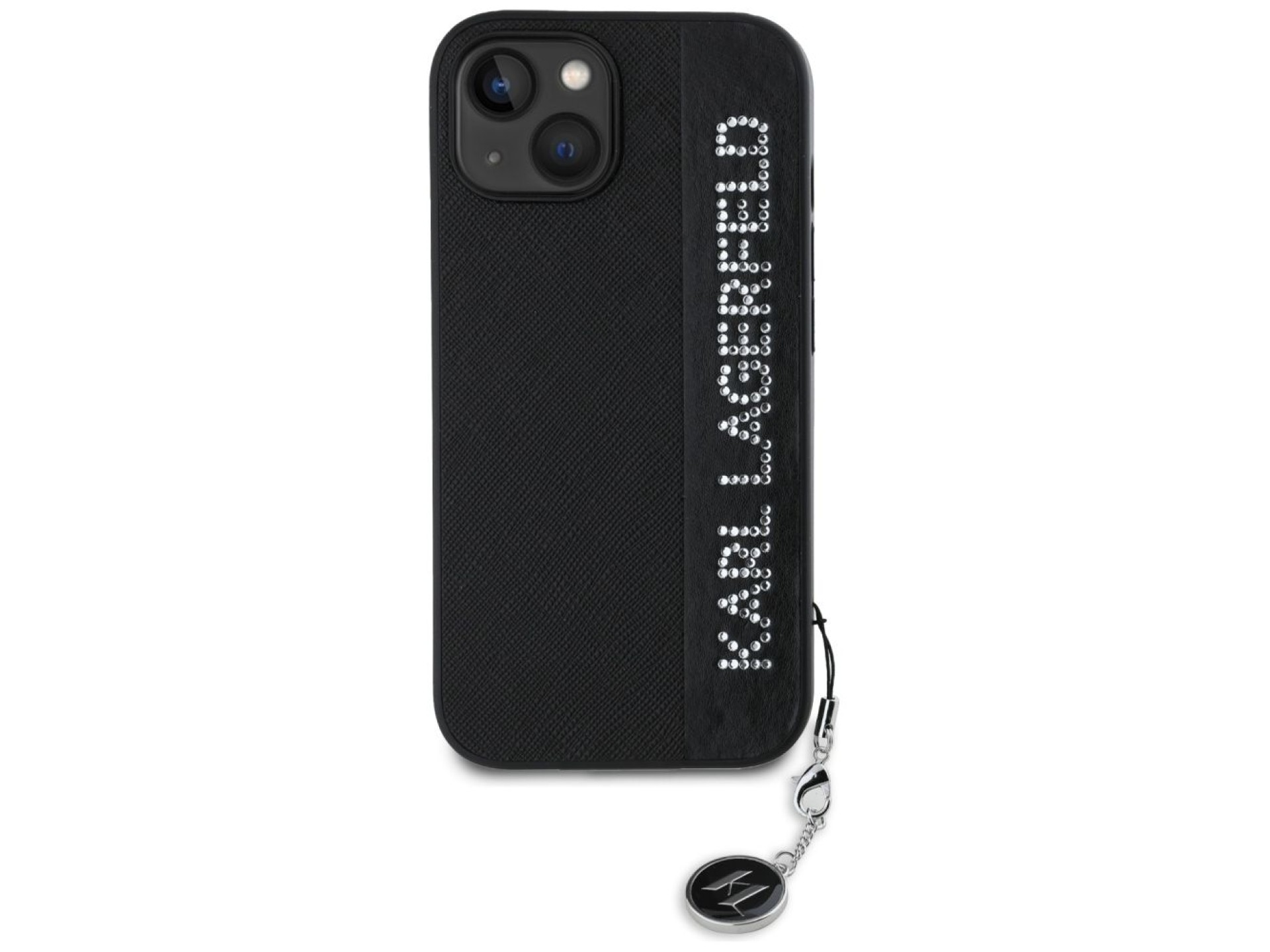 Karl Lagerfeld Saffiano Rhinestones & Charm case for iPhone 15 / 14 / 13 - black