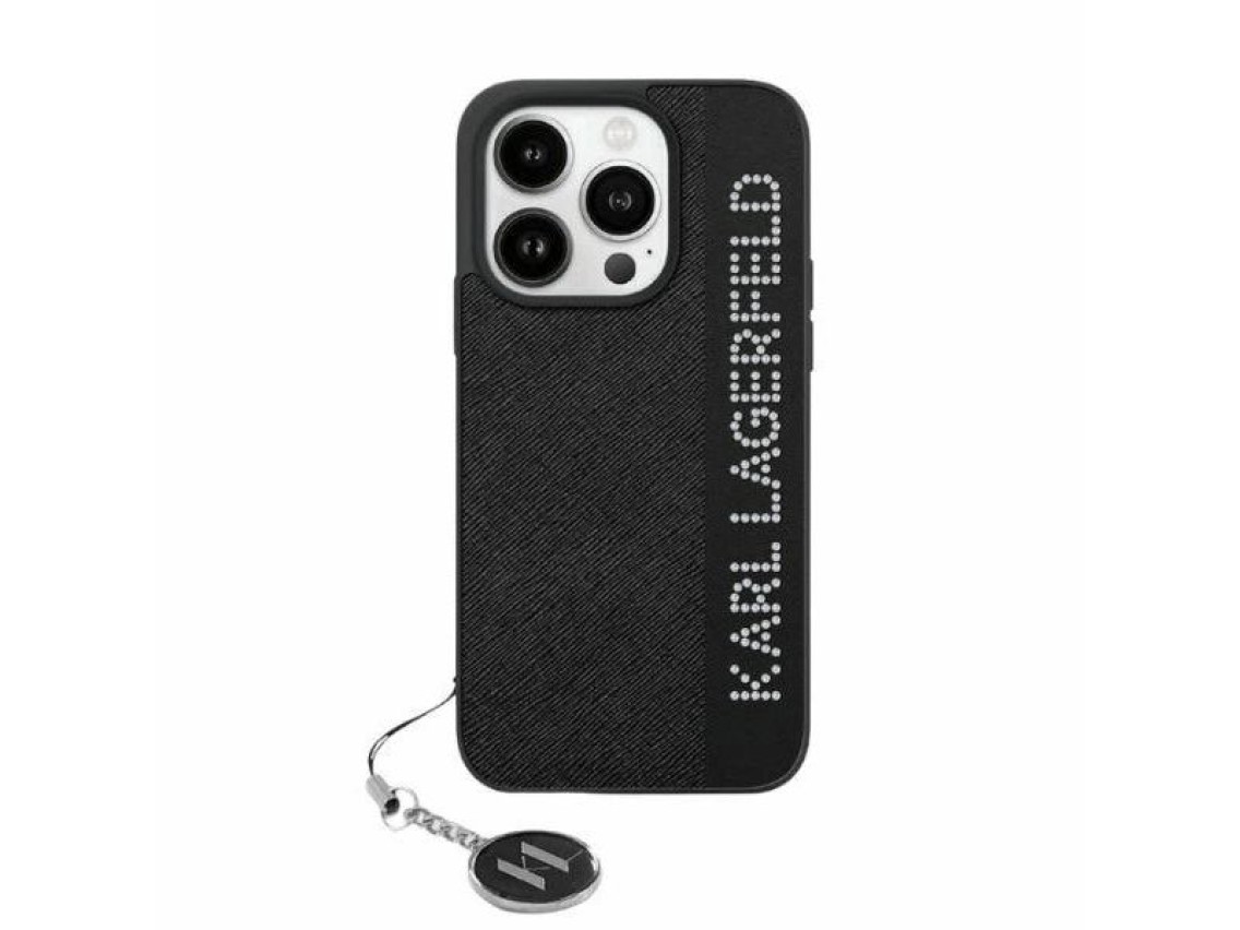 Karl Lagerfeld Saffiano Rhinestones & Charm case for iPhone 15 / 14 / 13 - black