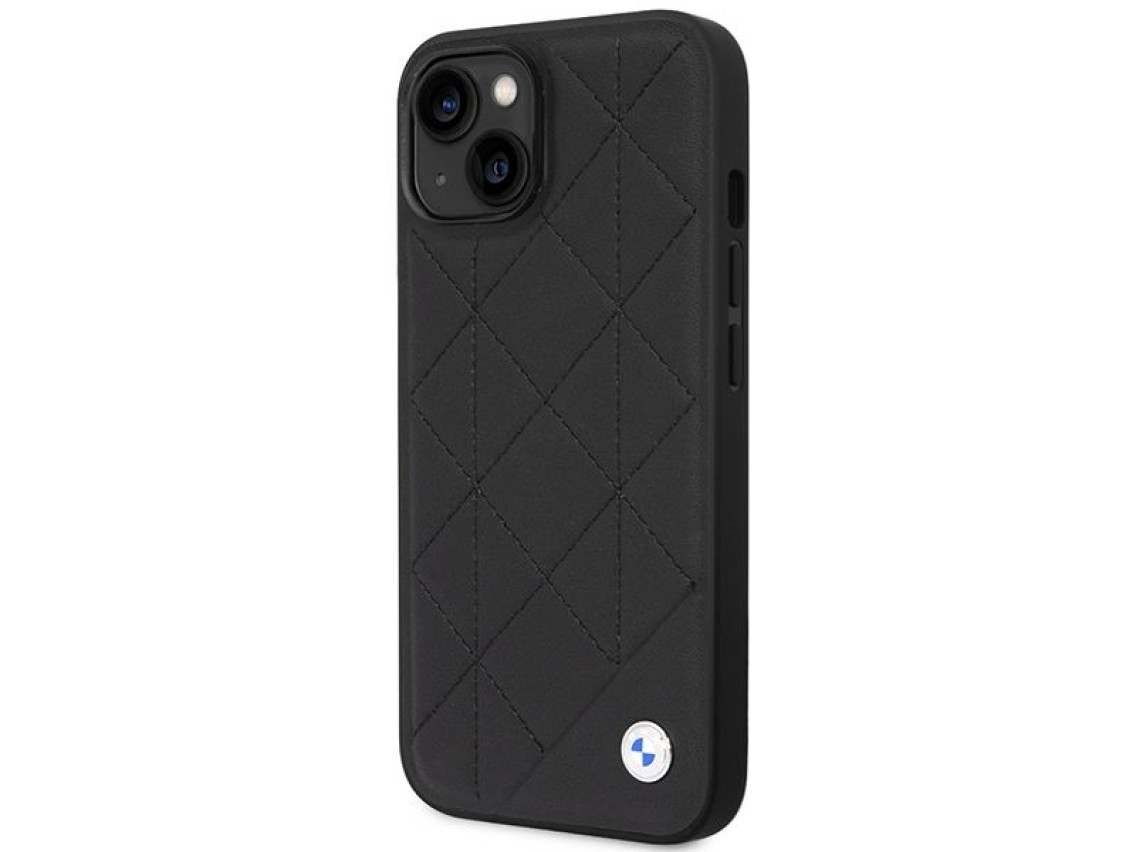 Capa BMW BMHCP14S22RQDK para iPhone 14 6.1" em couro acolchoado preto/preto