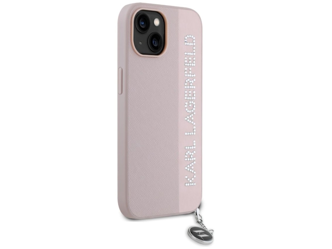 Karl Lagerfeld Saffiano Rhinestones & Charm case for iPhone 15 / 14 / 13 - pink