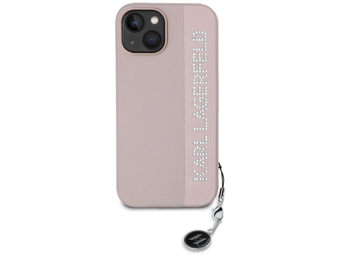 Karl Lagerfeld Saffiano Rhinestones & Charm case for iPhone 15 / 14 / 13 - pink