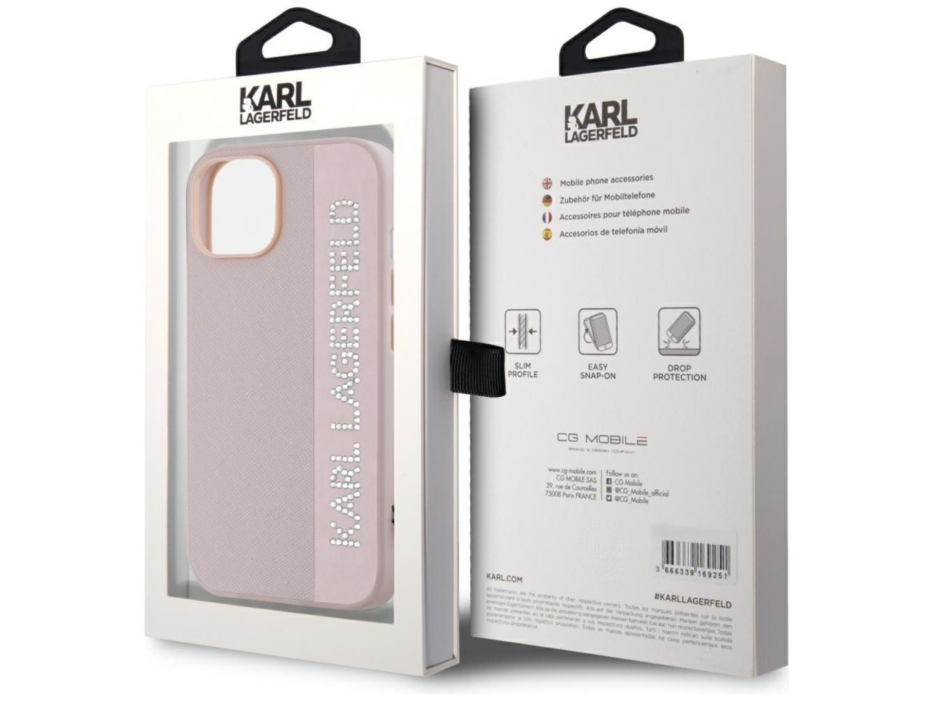 Karl Lagerfeld Saffiano Rhinestones & Charm case for iPhone 15 / 14 / 13 - pink
