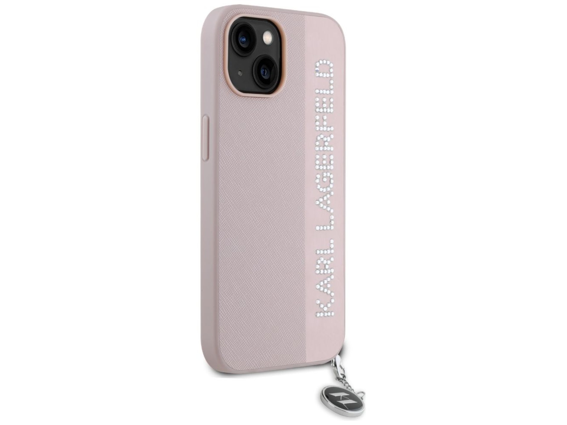 Karl Lagerfeld Saffiano Rhinestones & Charm case for iPhone 15 / 14 / 13 - pink