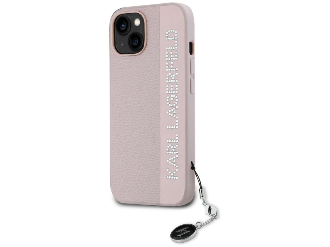 Karl Lagerfeld Saffiano Rhinestones & Charm case for iPhone 15 / 14 / 13 - pink